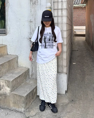 Waist String Flower Long Skirt