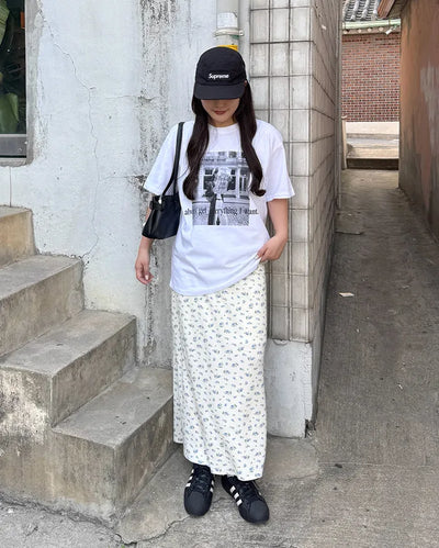 Waist String Flower Long Skirt