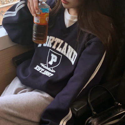 V-neck fleece-lined sweatshirt