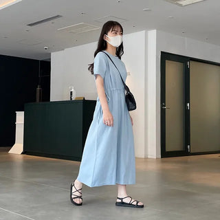 ex linen strap short-sleeved dress