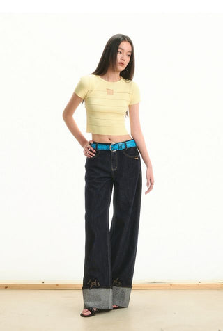 [NOTAWEAR] Beaded Fold Over Denim