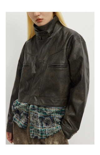 CONP Patchwork Leather Jacket (Dark Brown)