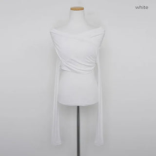 Shirred Asymmetrical Off-Shoulder Long T-Shirt