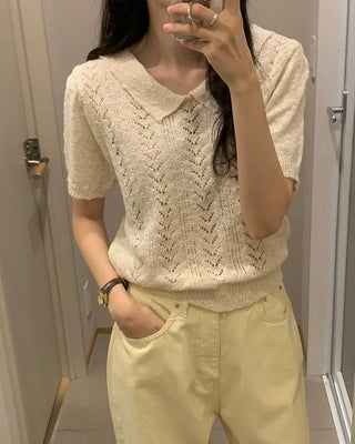 Jacquard color short-sleeved knit