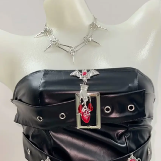 PU leather buckle bat applique tube top