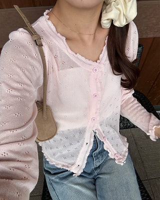 See-through perforated cardigan