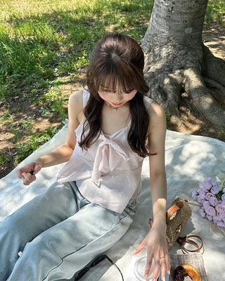 Ribbon frill sleeveless
