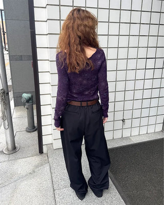 (Unisex) Two-pleat wide-leg slacks