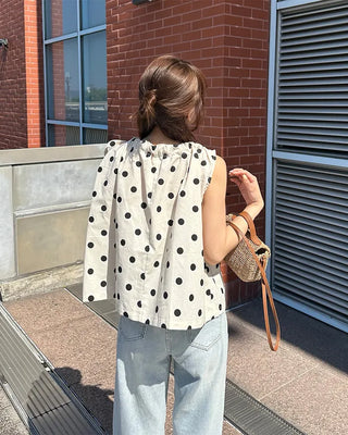 Halter neck polka dot blouse