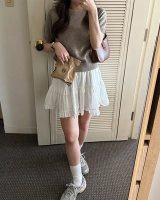 Elastic waist cantilever mini skirt