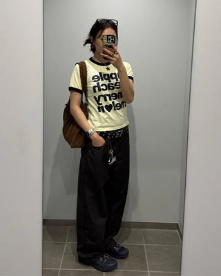 Non-faded herringbone denim pants