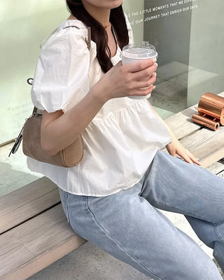 Square neck shirred blouse