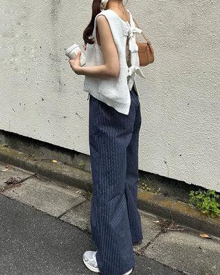 Striped pants with string waistband