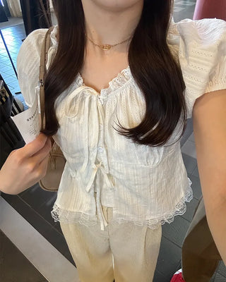 Lace Ribbon Half Blouse