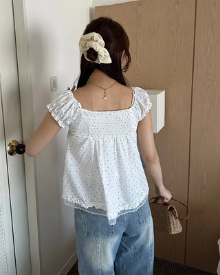 Polka Dot Ribbon Half Blouse