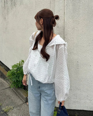 Polka Dot See-Through Frill Zip Hoodie