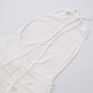 Halter backless ruched solid maxi dress