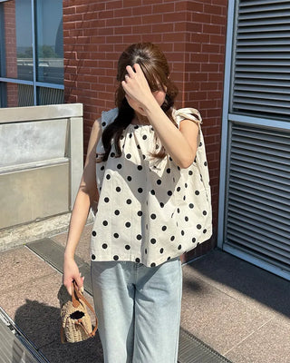 Halter neck polka dot blouse