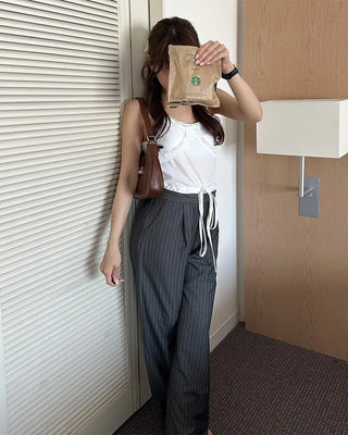 Layered pinstripe slacks