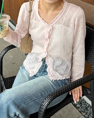 See-through perforated cardigan