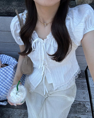 Lace Ribbon Half Blouse