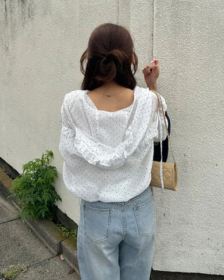 Polka Dot See-Through Frill Zip Hoodie