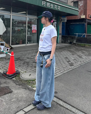 Washed balloon denim pants