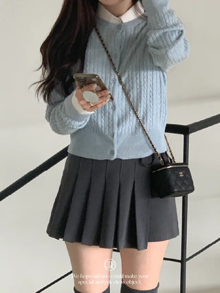 Ribbon pleated mini skirt pants (2c)