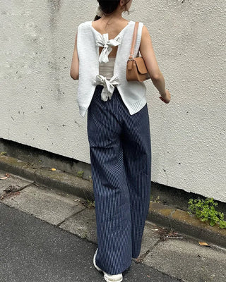Striped pants with string waistband