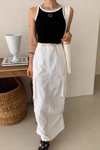 High-Waist drawstring mid-length skirt