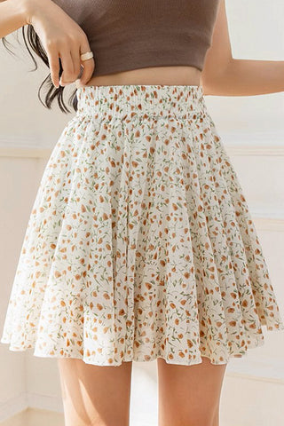 high waist a-line floral pleated skirt