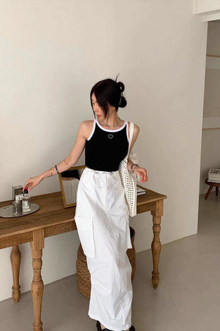 High-Waist drawstring mid-length skirt