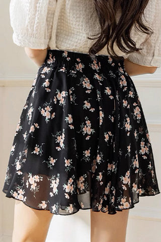 high waist a-line floral pleated skirt