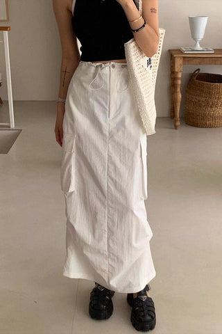 High-Waist drawstring mid-length skirt