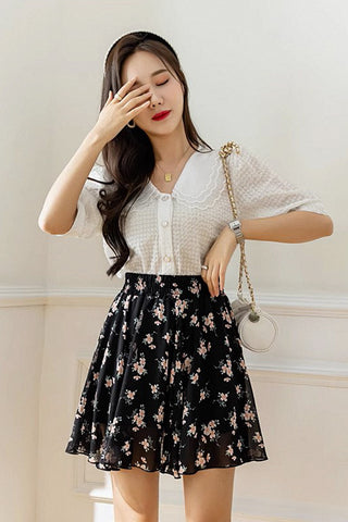 high waist a-line floral pleated skirt