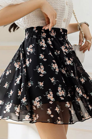 high waist a-line floral pleated skirt