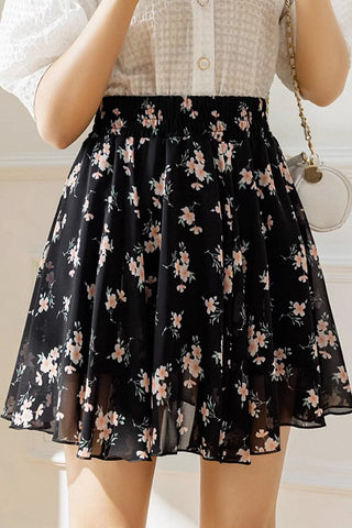 high waist a-line floral pleated skirt