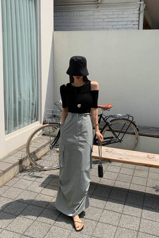 High-Waist drawstring mid-length skirt