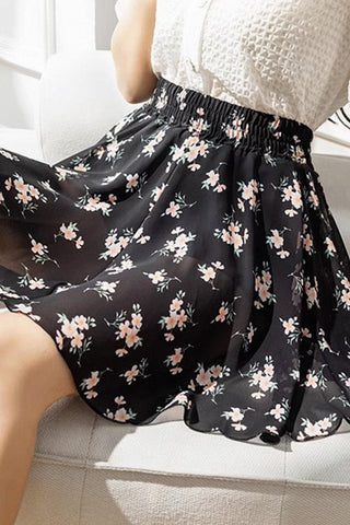 high waist a-line floral pleated skirt