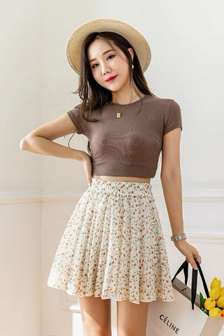 high waist a-line floral pleated skirt