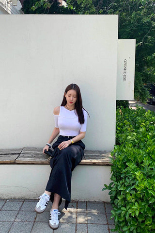 High-Waist drawstring mid-length skirt