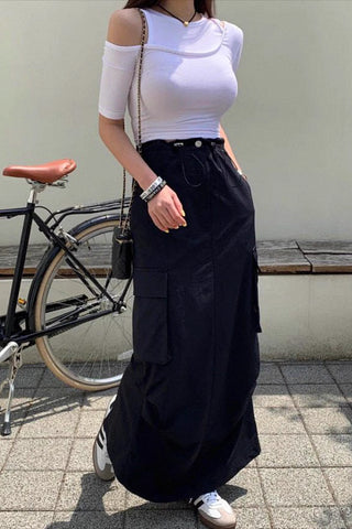 High-Waist drawstring mid-length skirt