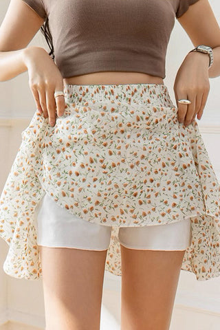 high waist a-line floral pleated skirt