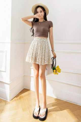 high waist a-line floral pleated skirt