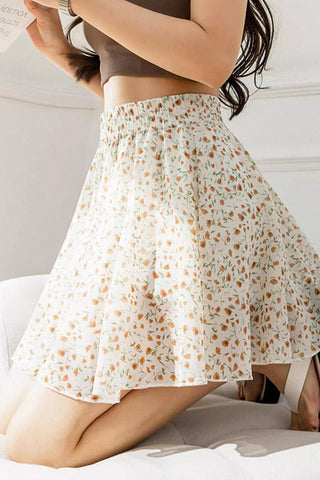 high waist a-line floral pleated skirt