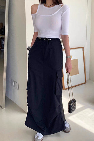 High-Waist drawstring mid-length skirt