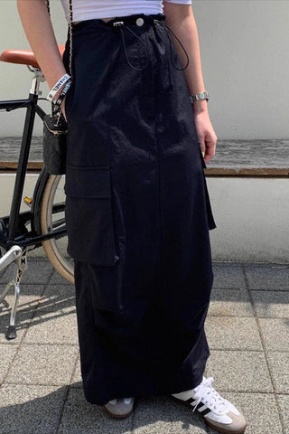 High-Waist drawstring mid-length skirt
