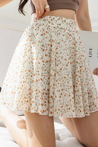 high waist a-line floral pleated skirt