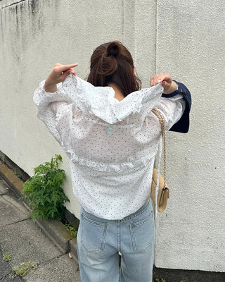 Polka Dot See-Through Frill Zip Hoodie