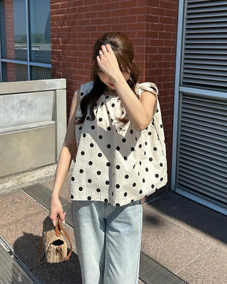 Halter neck polka dot blouse